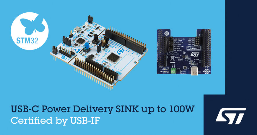 STMicroelectronics Extends USB Fast Charging over USB-C® to Embedded Applications with USB-IF-Certified Development Board